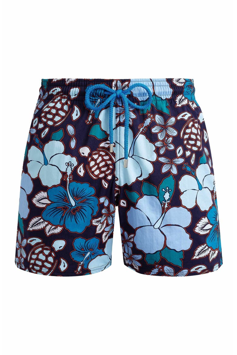 Men's Tropical Turtles Stretch Swim Trunks, Main, color, MINUIT