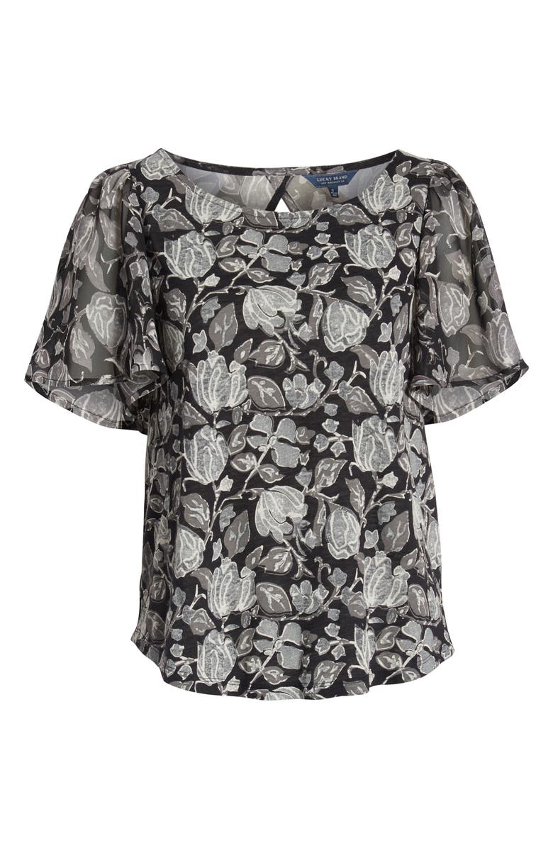 Lucky Brand Flutter Sleeve Mixed Media Top, Alternate, color, 