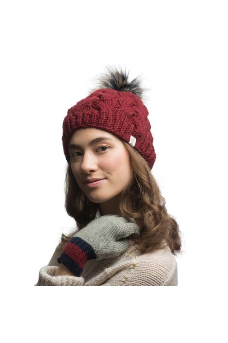 Boheme Cable Beanie w/ Faux Fur Pom, Alternate, color, Smoke