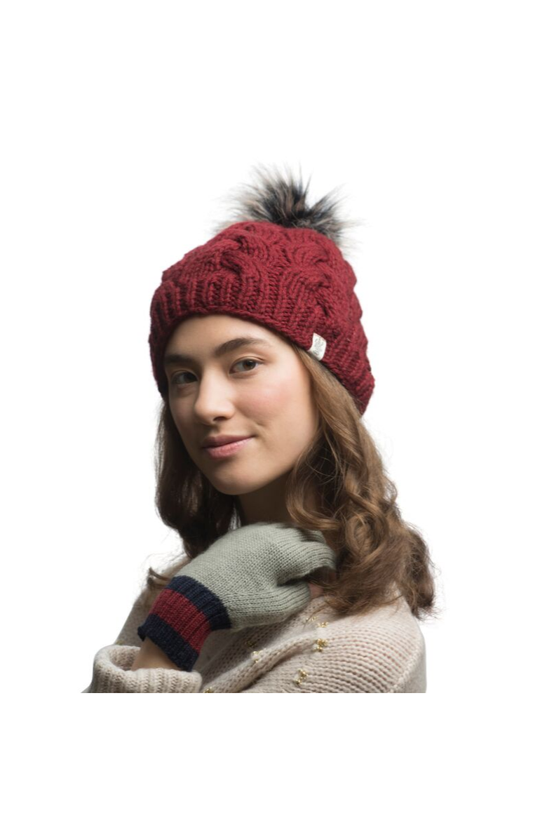 Nirvanna Designs Boheme Cable Beanie w/ Faux Fur Pom, Alternate, color, Black