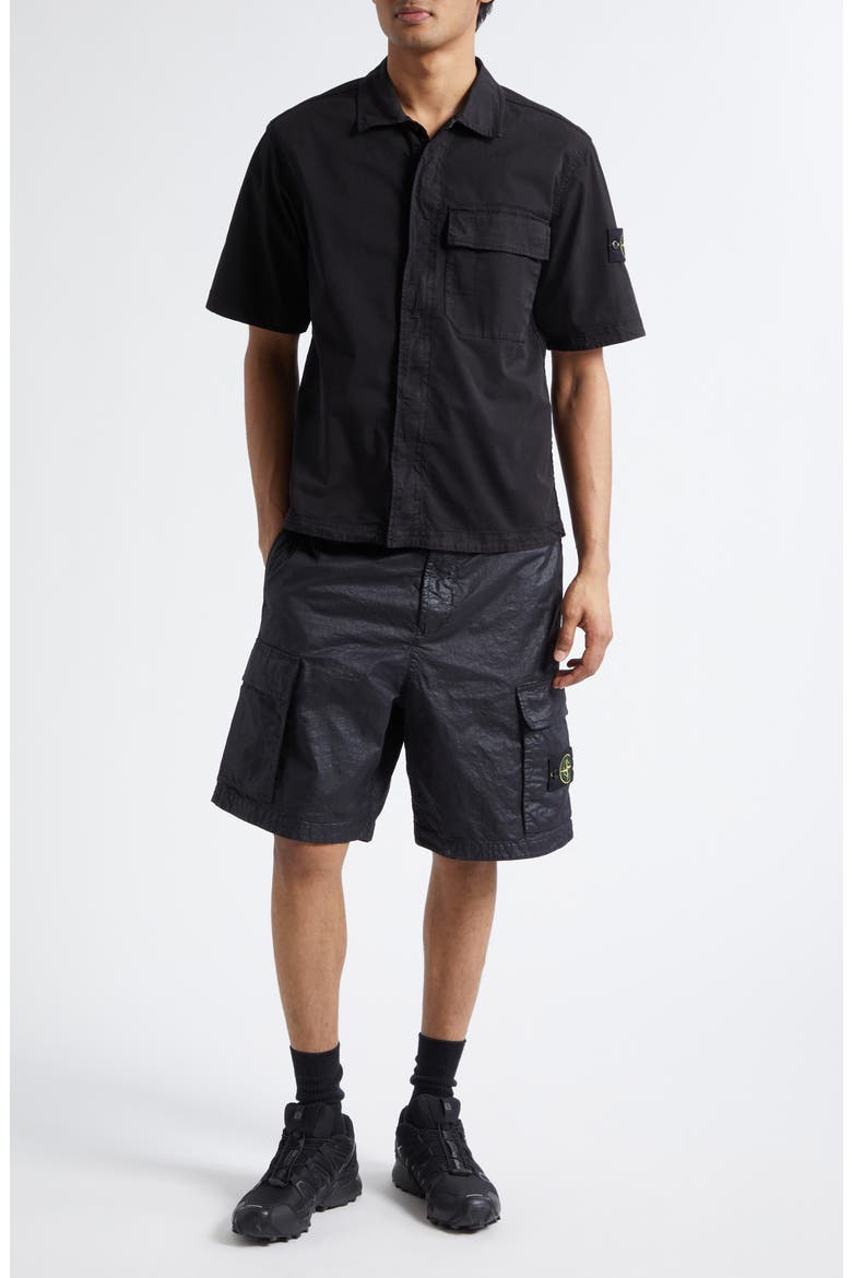 Short Sleeve Stretch Cotton Button-Up Shirt, Alternate, color, BLACK