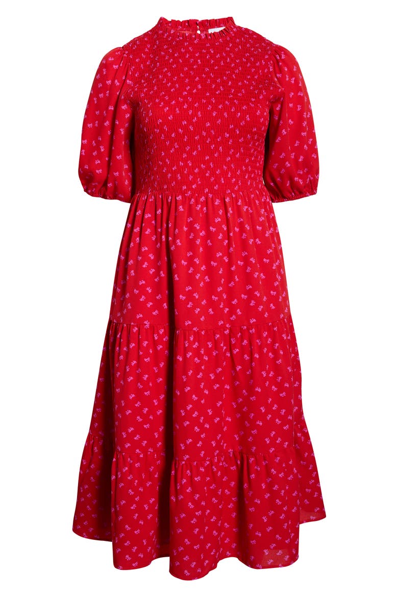 Tayla Bow Print Dress, Alternate, color, RED-FUCH-MULTI