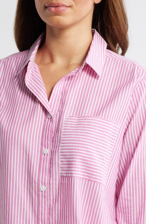 Beachlunchlounge Candy Stripe Cotton Blend Button-up Shirt In Hollywood Cerise