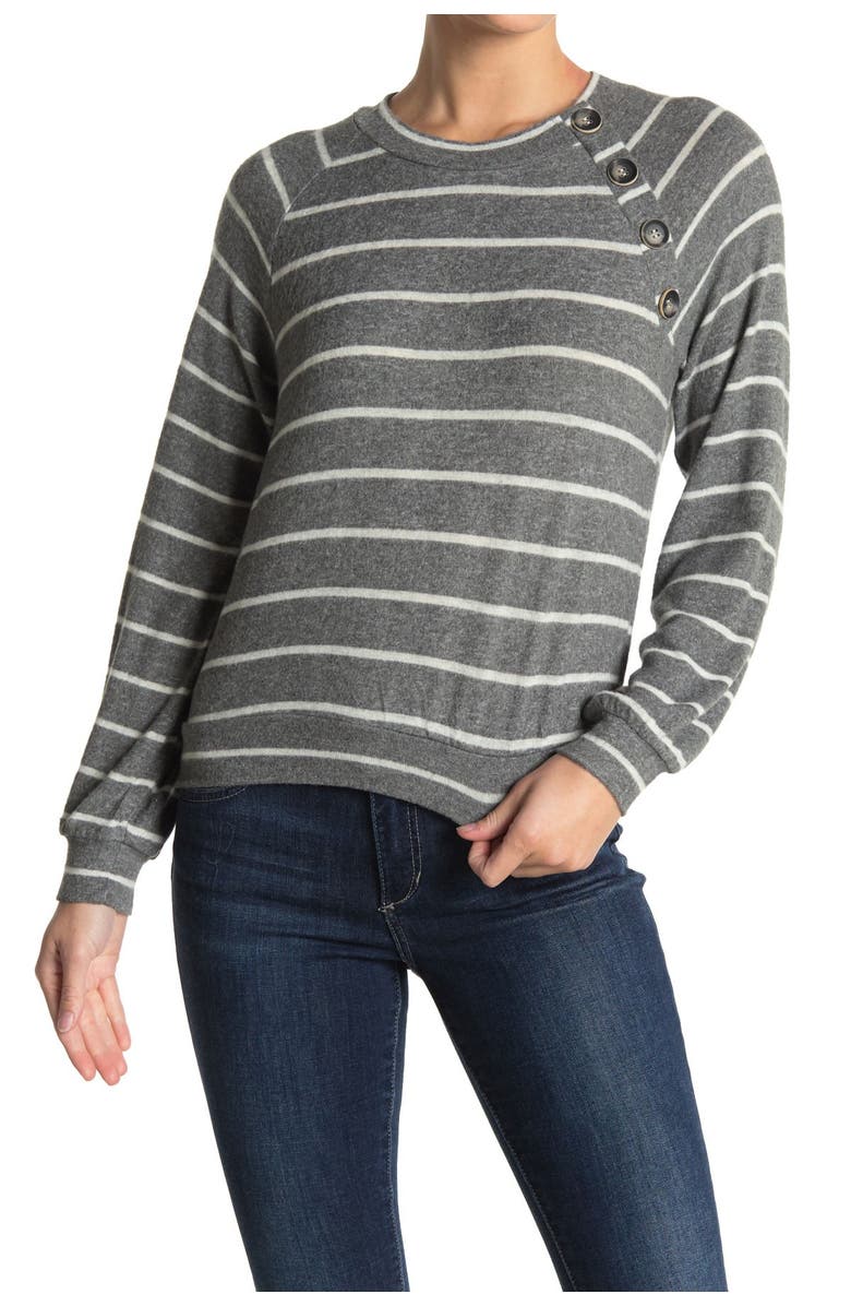 June & Hudson Button Trim Knit Sweatshirt, Main, color,