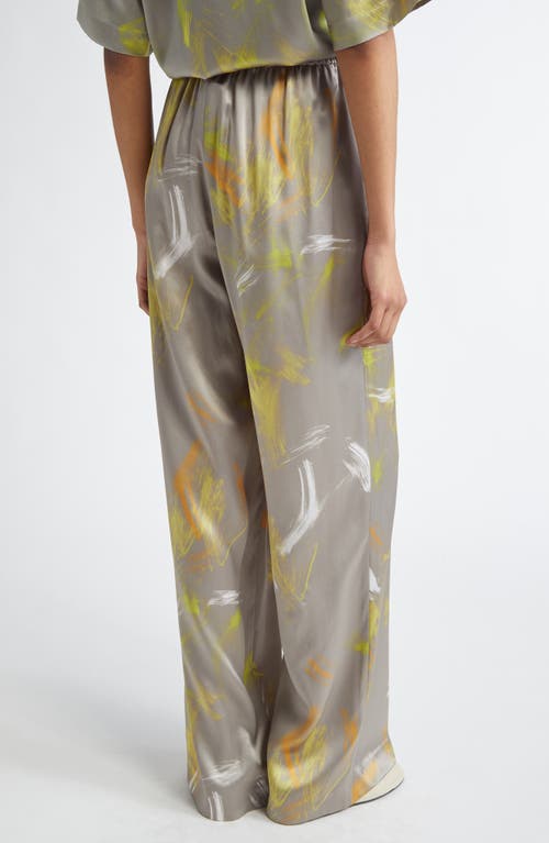 Lafayette 148 New York Riverside Pastel Smudge Silk Satin Pants In Pencil Grey Multi