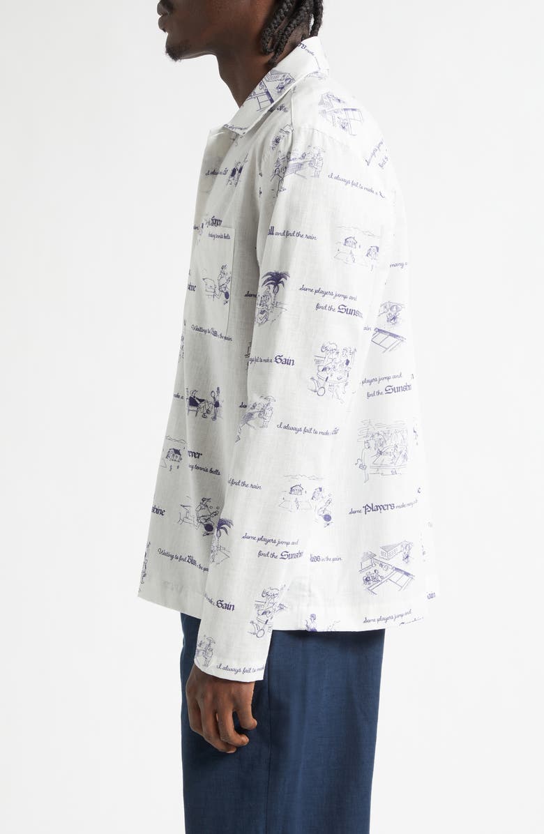 PALMES Sunshine Print Cotton & Linen Shirt, Alternate, color, Off-White