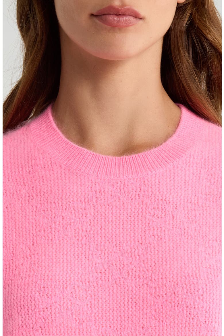 Pointelle Brushed Cashmere Crewneck Sweater, Alternate, color, CANDY