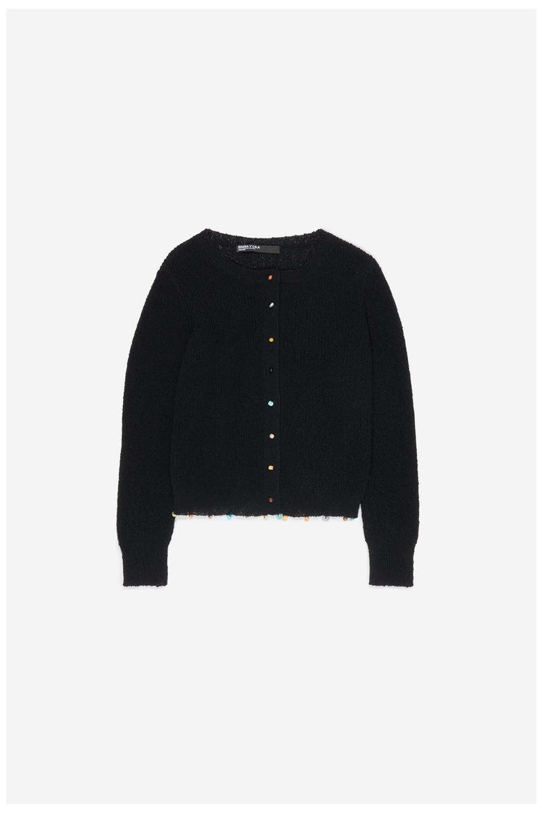 Straight Cardigan With Stones, Alternate, color, BLACK