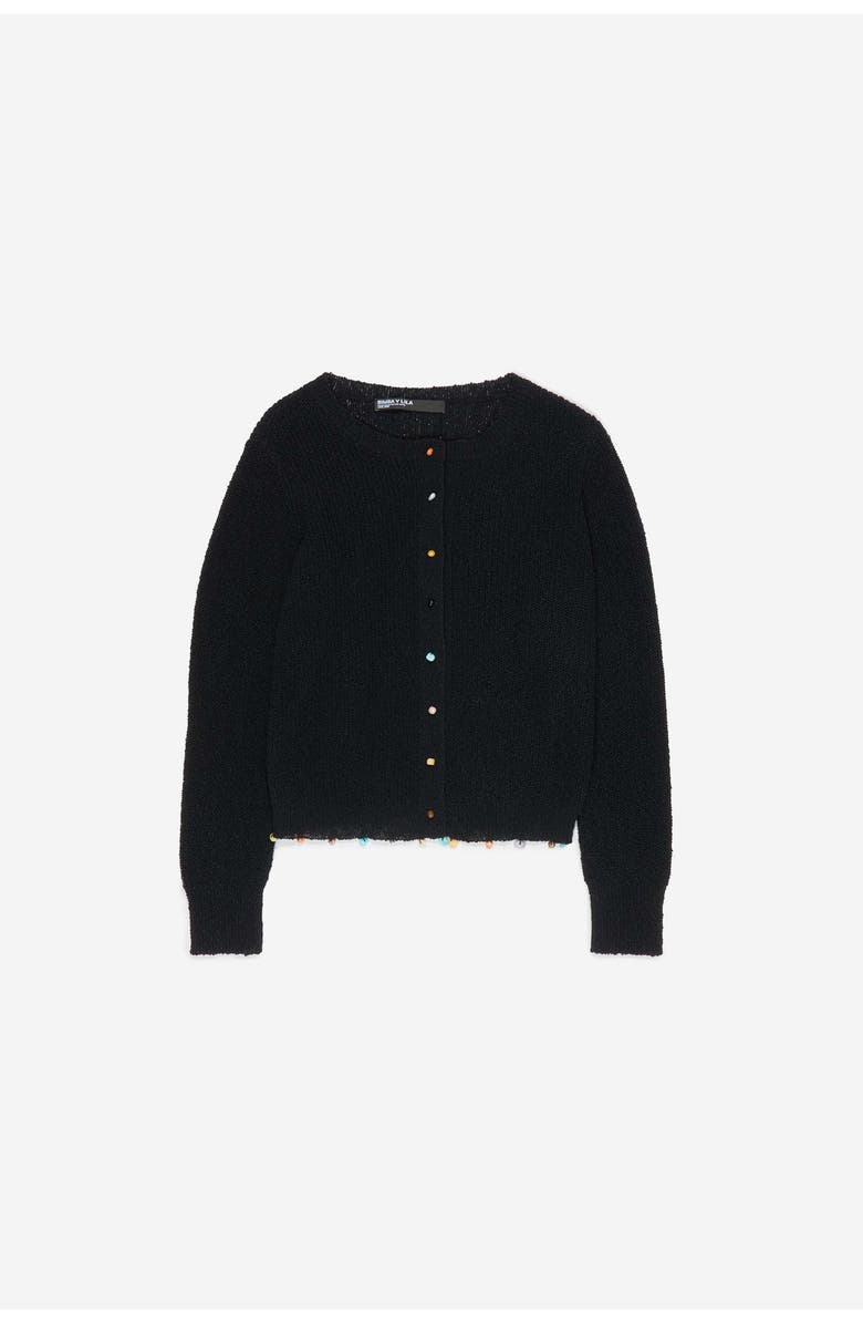 Bimba y Lola Straight Cardigan With Stones, Alternate, color, Black