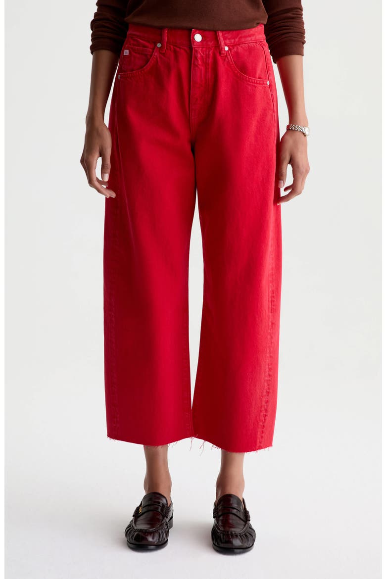 Hattie Raw Hem High Waist Crop Barrel Jeans, Main, color, RECORDING RED