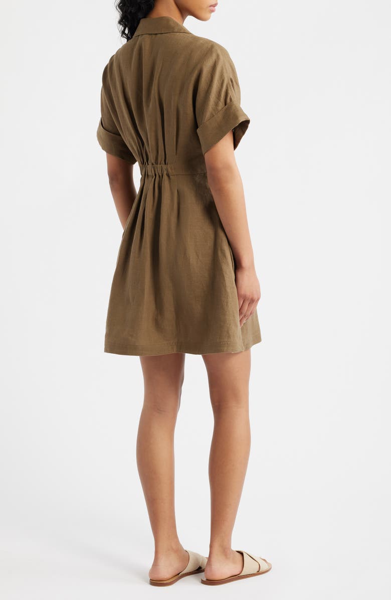 Madewell Pleated Linen Mini Shirtdress, Alternate, color, Safari Khaki