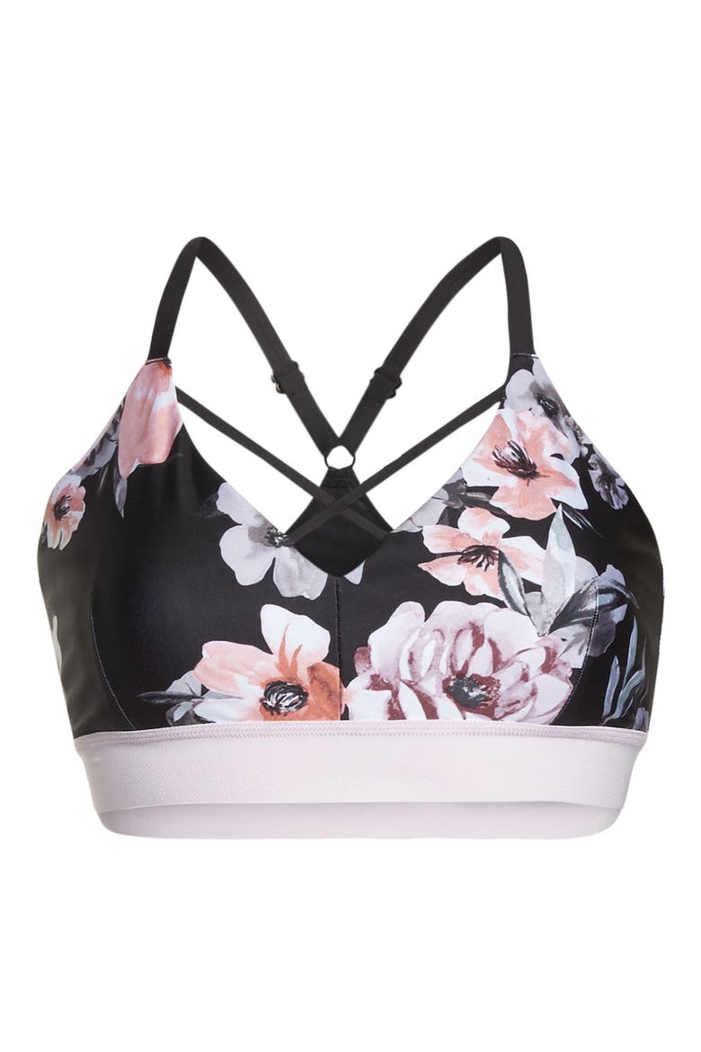 Sneak Peek Print Sports Bra, Alternate, color, BLACK CLASSIC FLORAL PRINT