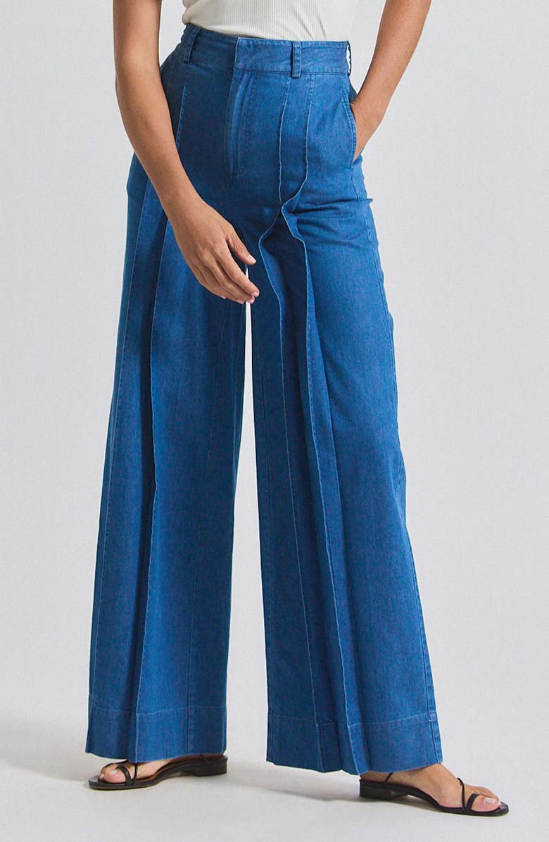 Derek Lam 10 Crosby Katrina Pleat Detail Wide Leg Chambray Cotton Pants, Main, color, 