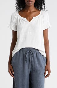 MAX STUDIO Topstitched Puff Sleeve Crepe Top