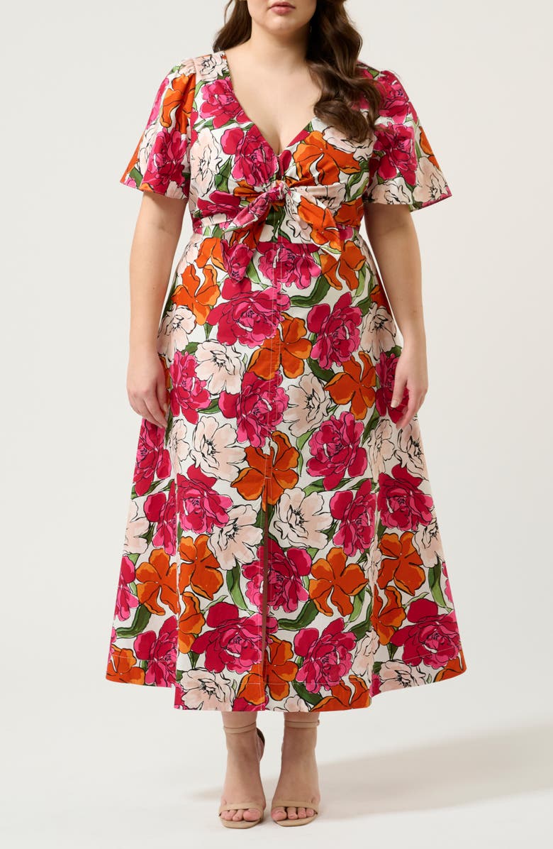 Estelle Nadja Floral Cotton Midi Dress, Main, color, Orange Print