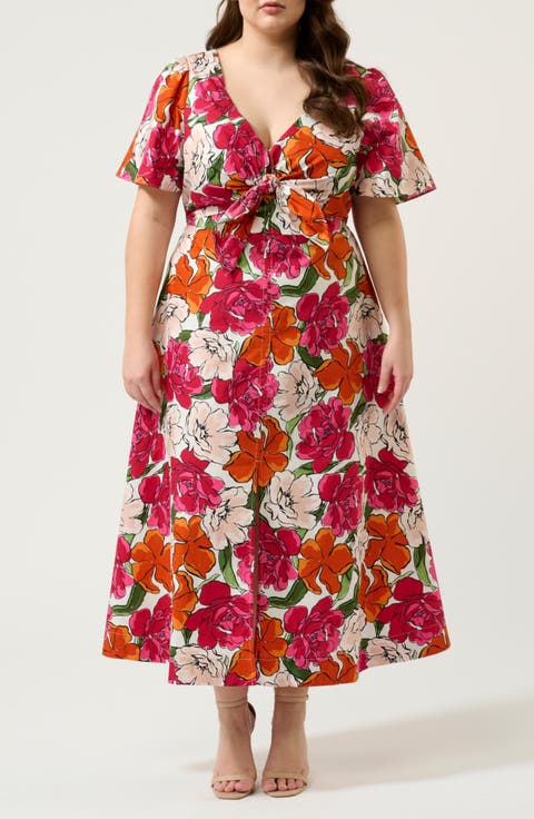 Nadja Floral Cotton Midi Dress (Plus)