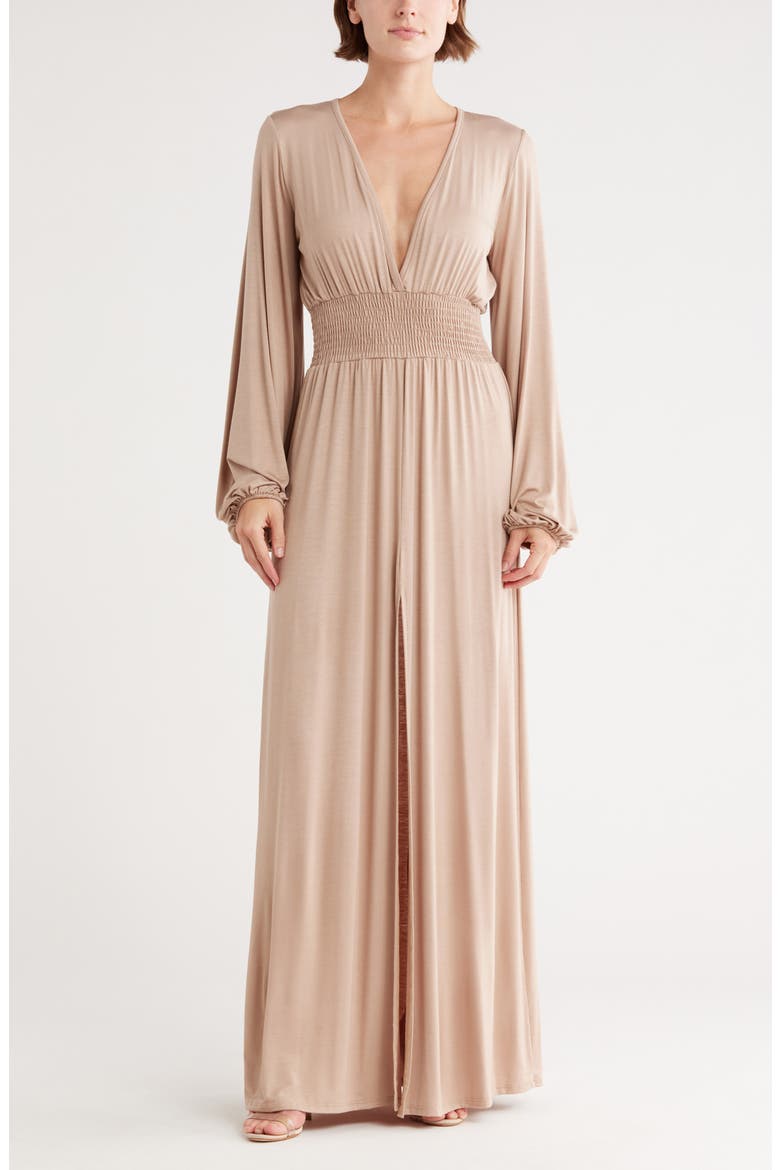 Long Sleeve Maxi Dress, Main, color, ALMOND PONTE