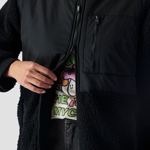 Backcountry Mixed Fabric Fleece Long Coat In Black
