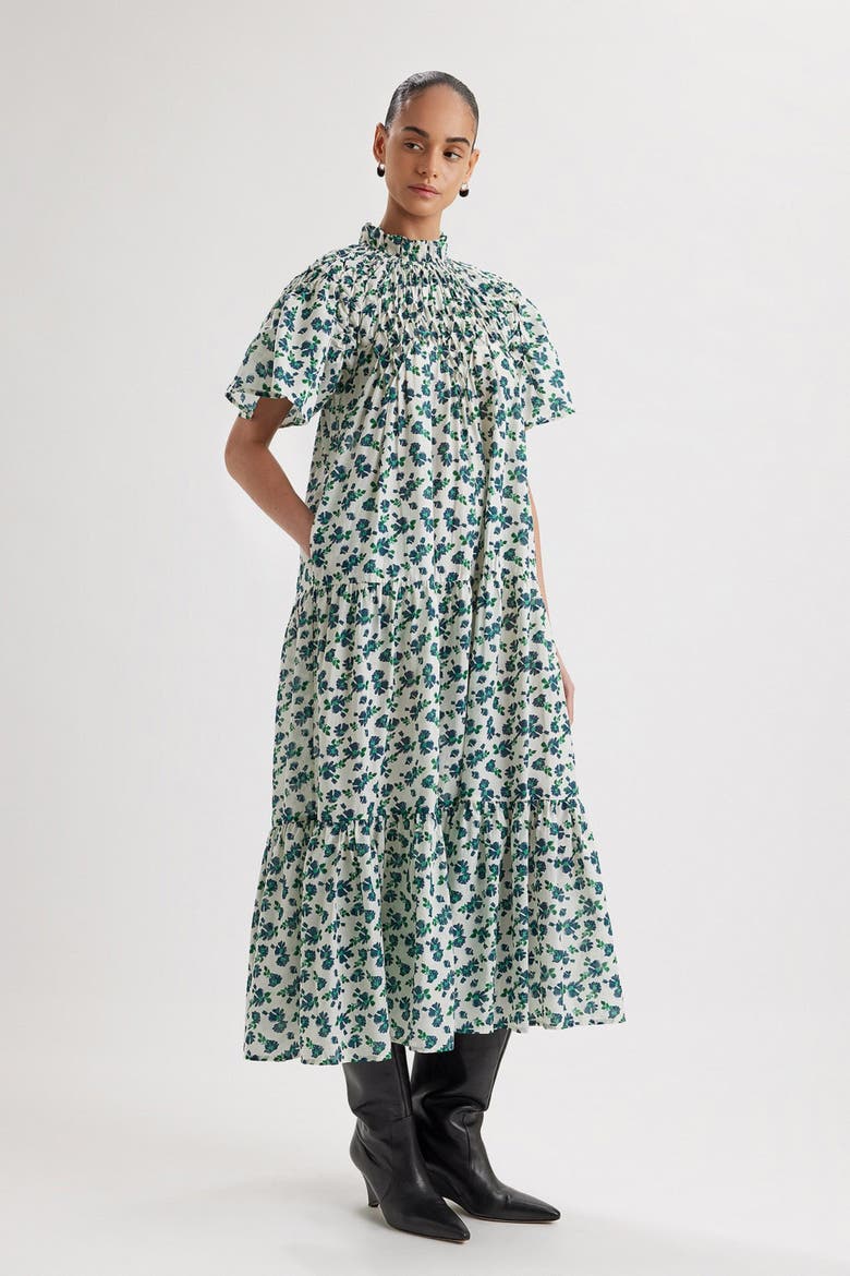 Bejart Print Dress, Alternate, color, Navy Green Floral Print