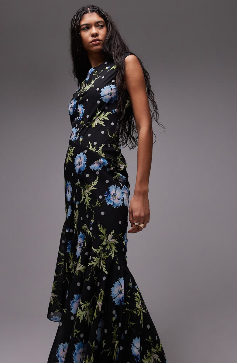 Topshop Godet Hem Midi Cocktail Dress, Alternate, color, Black