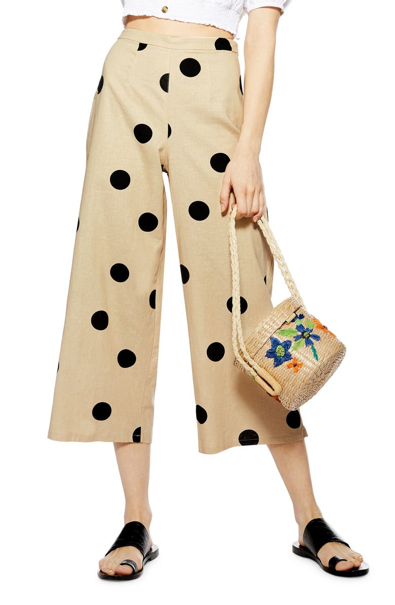 Topshop Lulu Spot Cropped Wide Leg Pants, Main, color, 