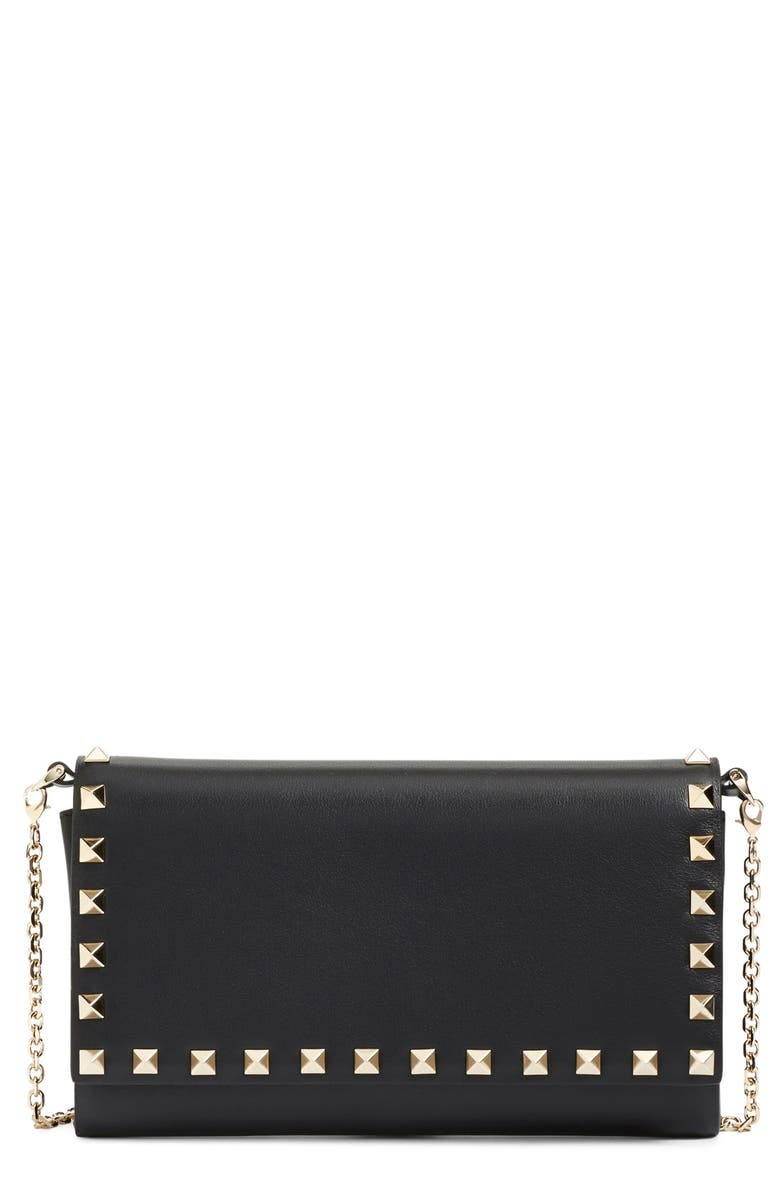 Valentino 'Rockstud' Calfskin Leather Wallet on a Chain, Main, color,