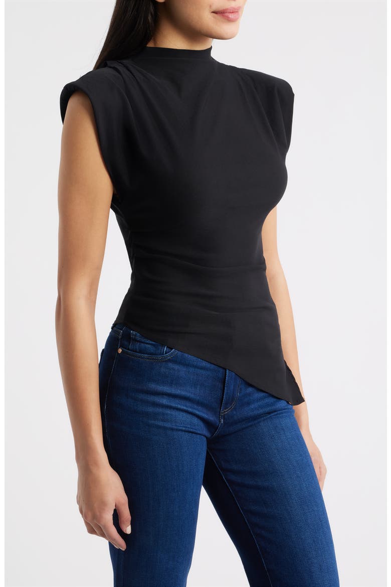 Cora Strong Shoulder Asymmetric Jersey Top, Alternate, color, BLACK