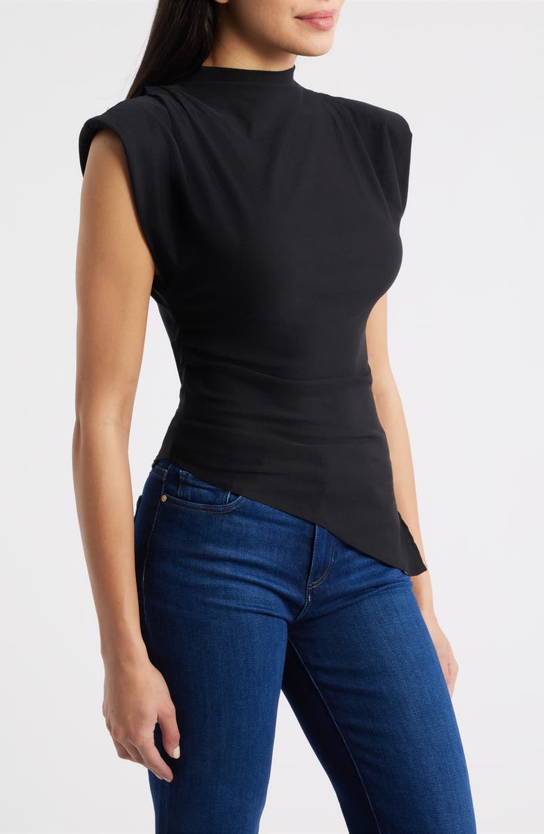 NIKKI LUND Cora Strong Shoulder Asymmetric Jersey Top, Alternate, color, Black