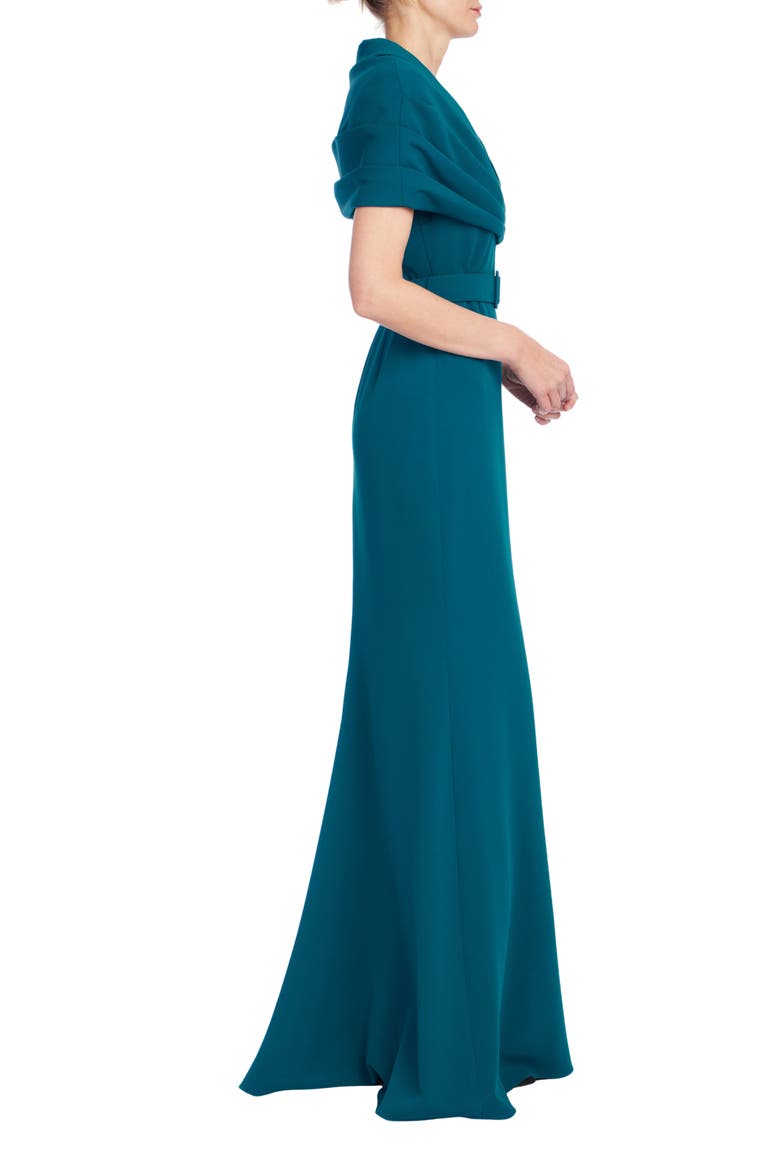 Pleated Shoulder Overlay Gown, Alternate, color, TEAL