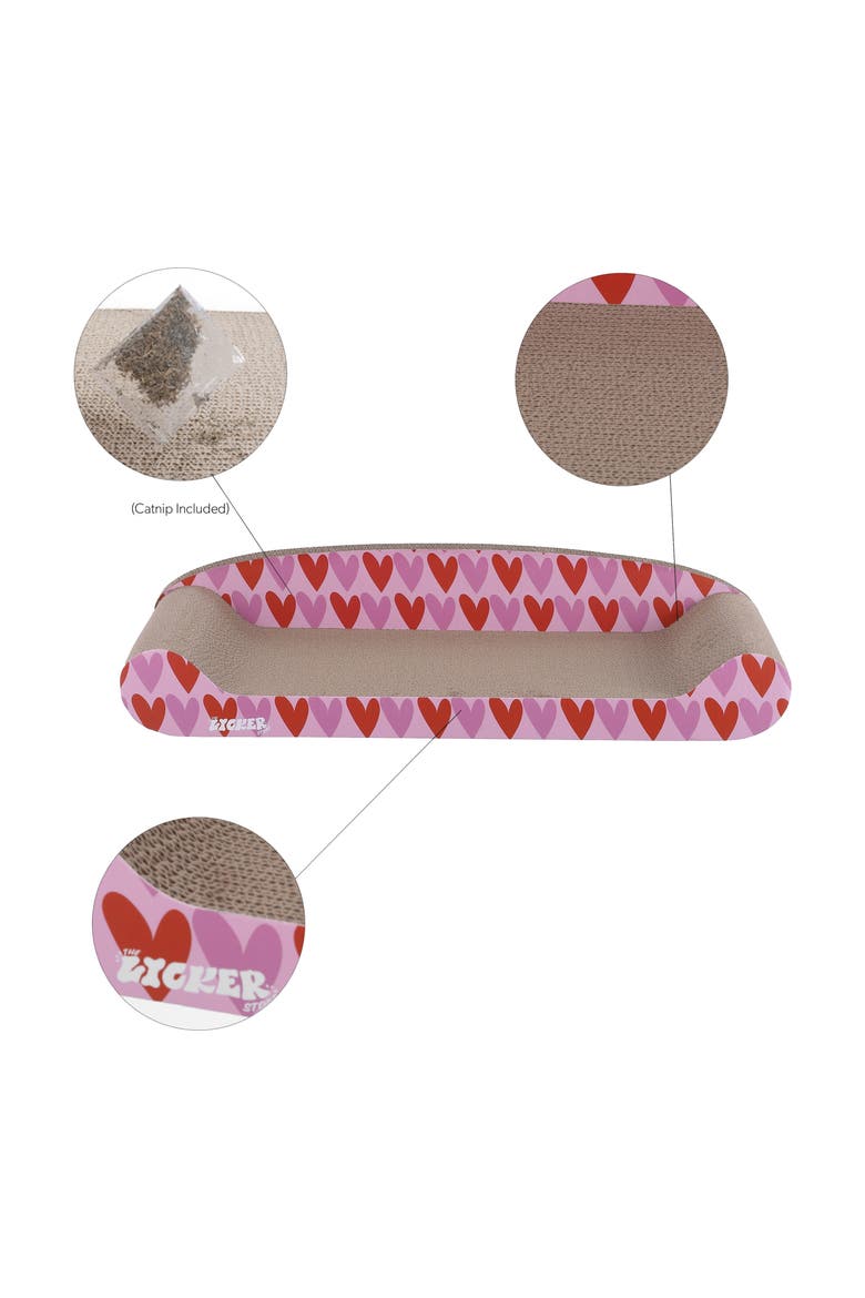 Montego Coastal Patterned Cardboard Lounge Bed Cat Scratcher with Catnip, Alternate, color, Pink/Red