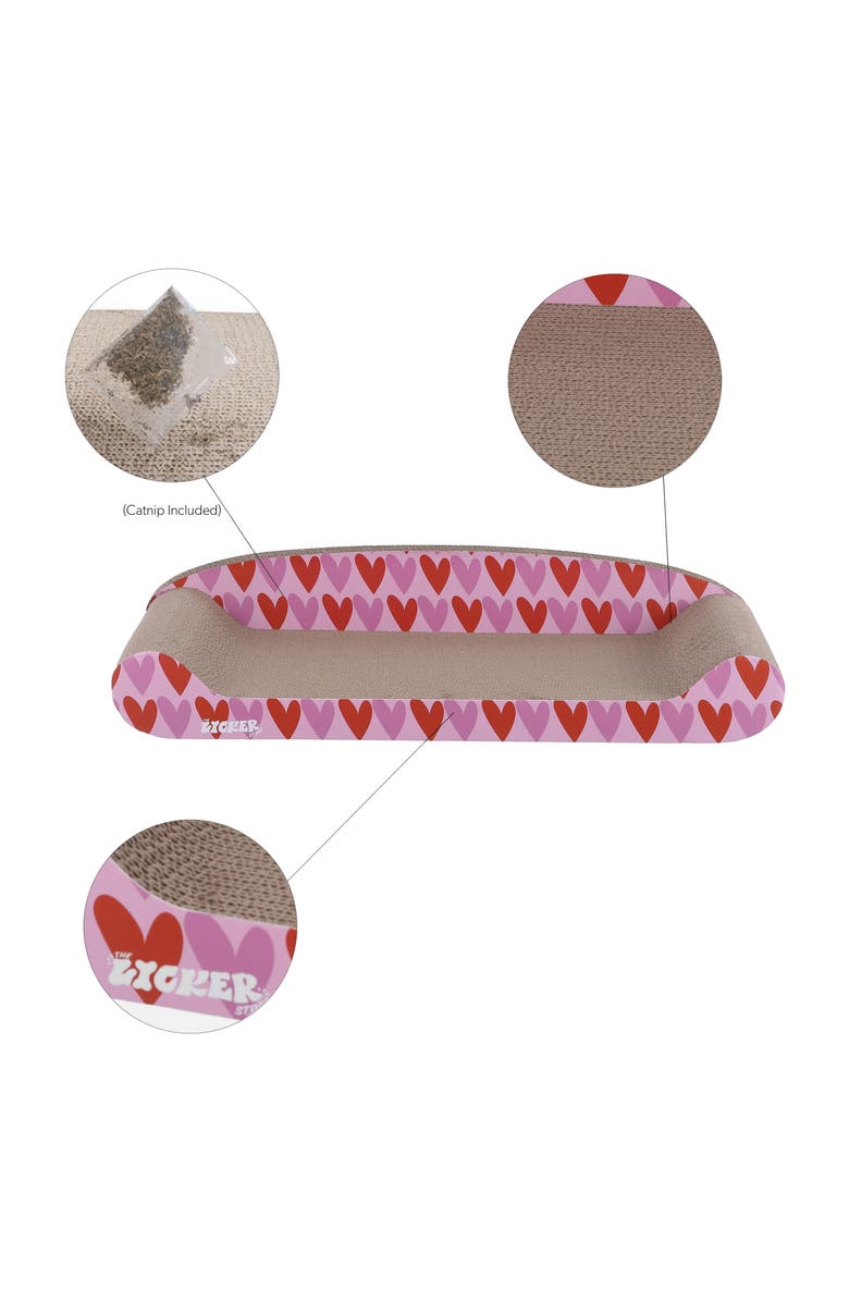 The Licker Store Montego 27.5" Coastal Patterned Cardboard Lounge Bed Cat Scratcher with Catnip, Alternate, color, Pink/Red