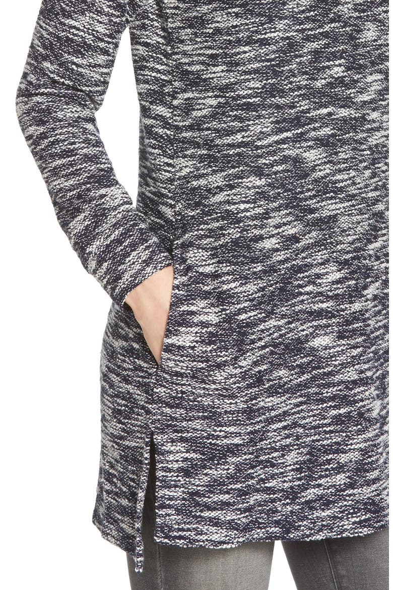 Knit Cowl Neck Tunic, Alternate, color, NAVY INDIGO TWEED PATTERN