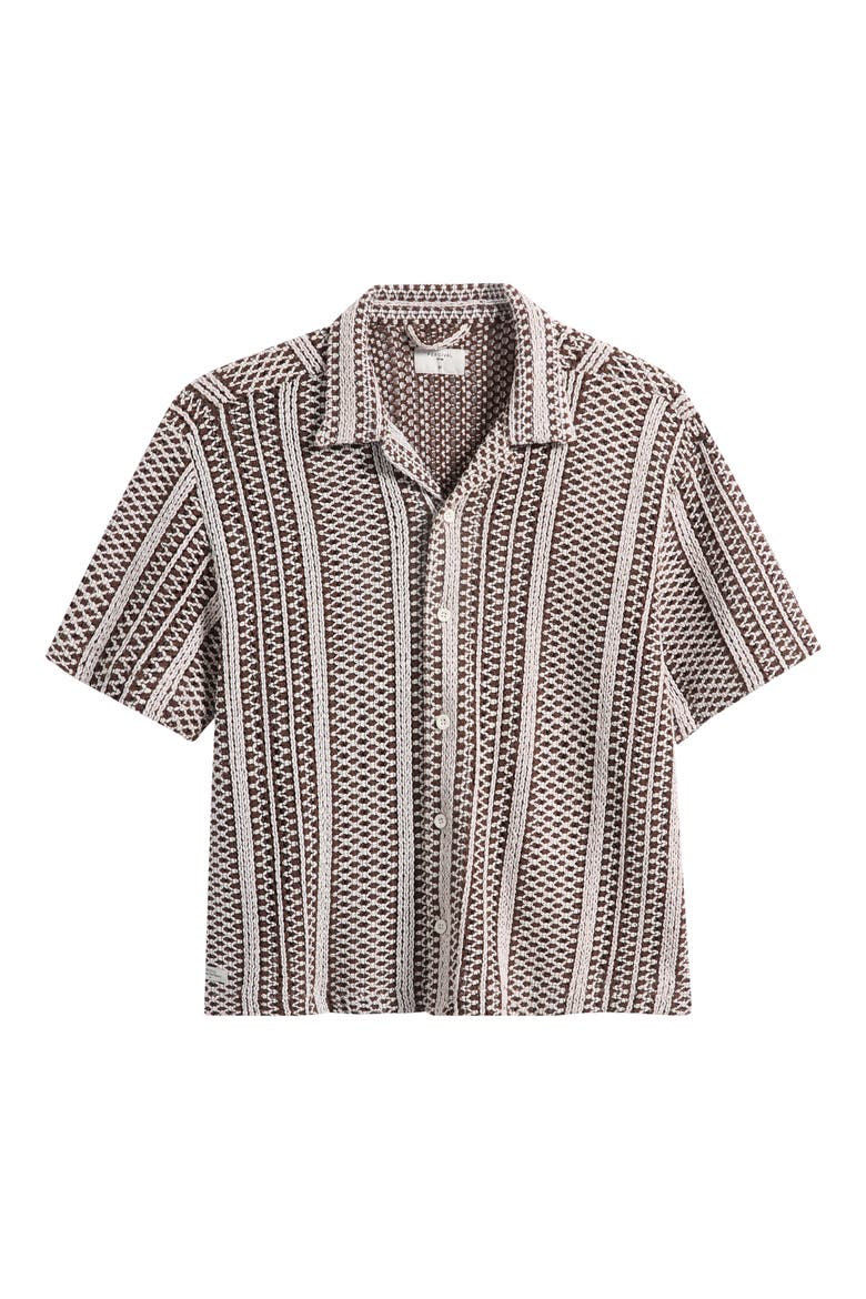 Hugh Openwork Stripe Camp Shirt, Alternate, color, BROWN / WHITE