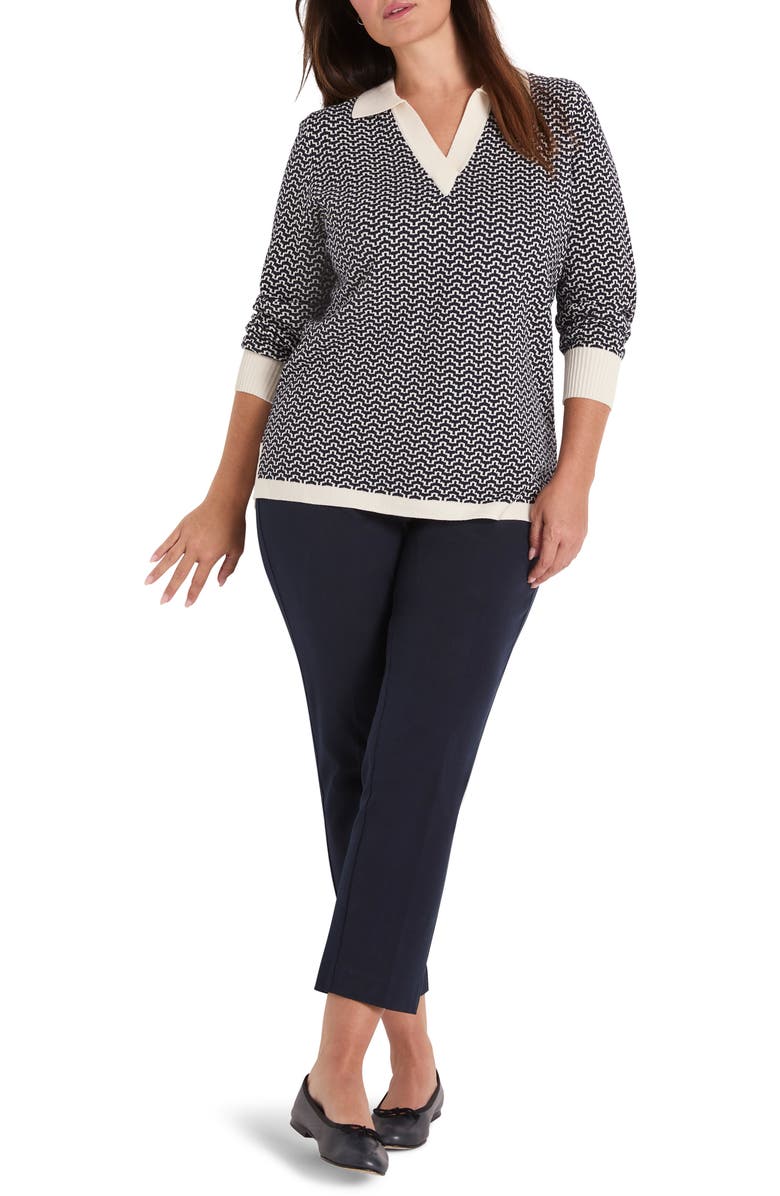 NIC+ZOE Two-Tone Jacquard Cotton Blend Sweater, Alternate, color, Indigo Multi