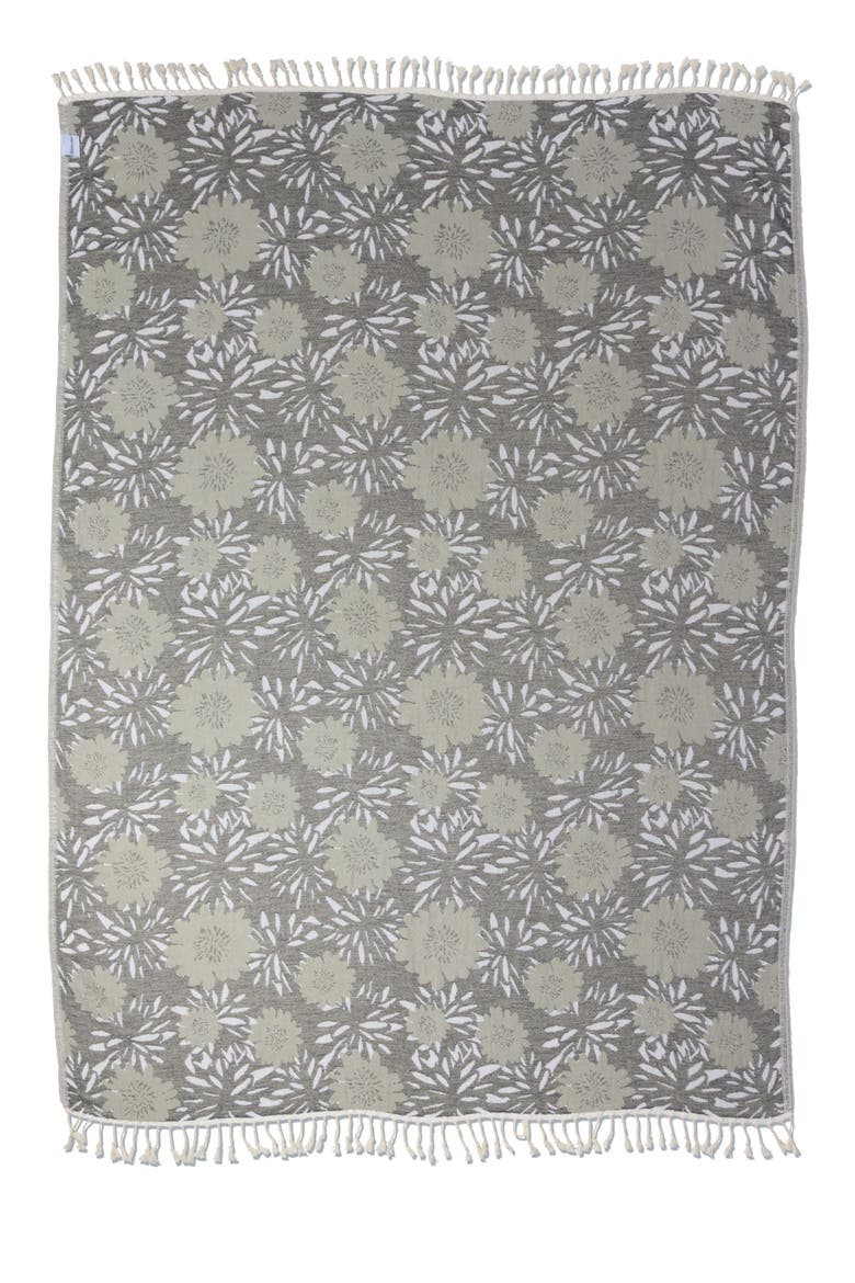 Flower Pop Organic Cotton Medium Weight Throw Blanket, Main, color, Black with Grey Flowers