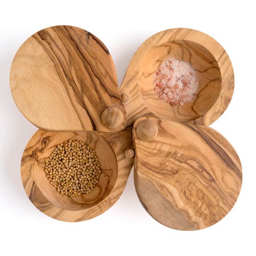 Berard France Olive Wood Double Salt Keeper And Spice Box In Brown