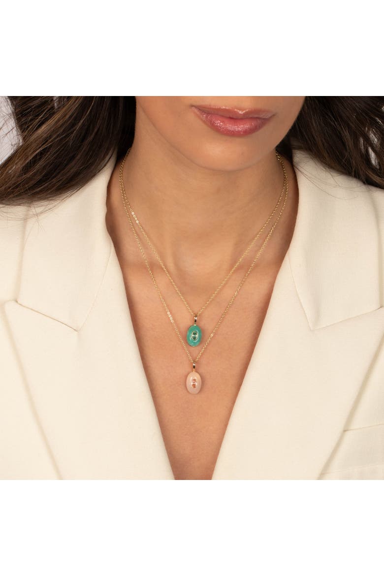 Pink Stone Oval Charm Necklace, Alternate, color, Light Pink