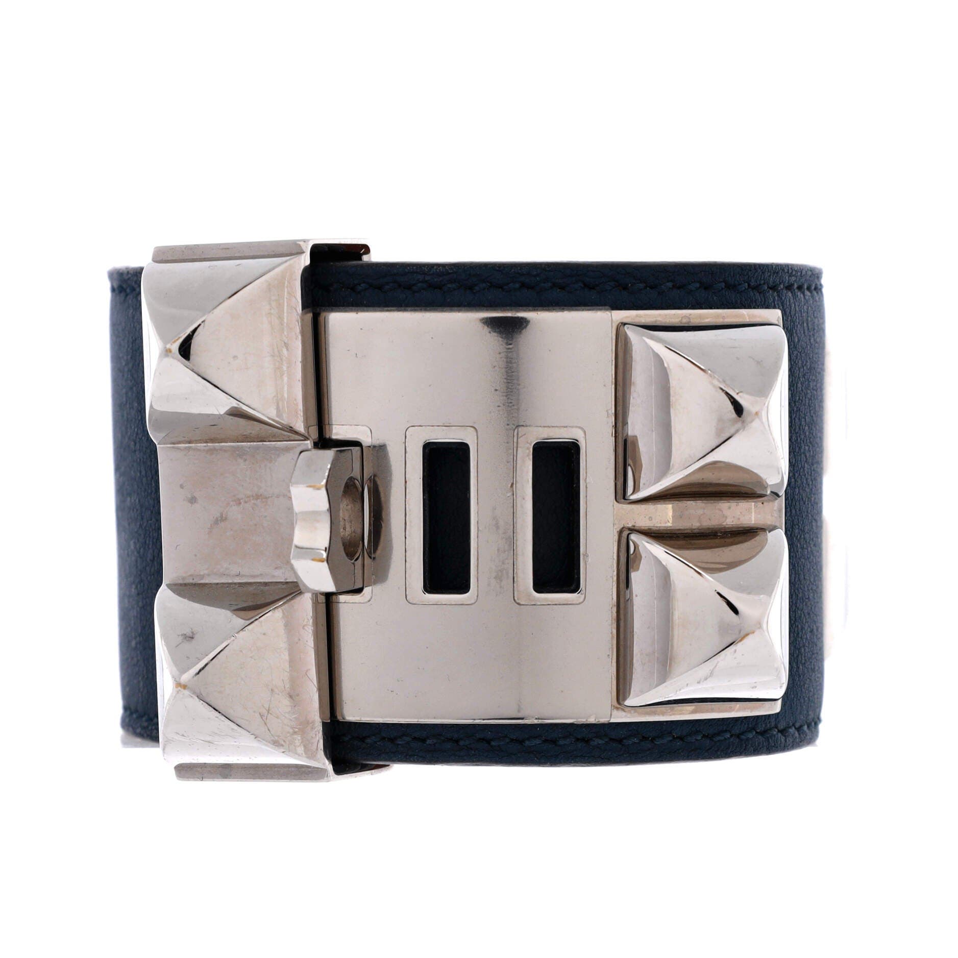 Pre-Owned Hermes Collier de Chien Bracelet Leather, Alternate, color, Blue