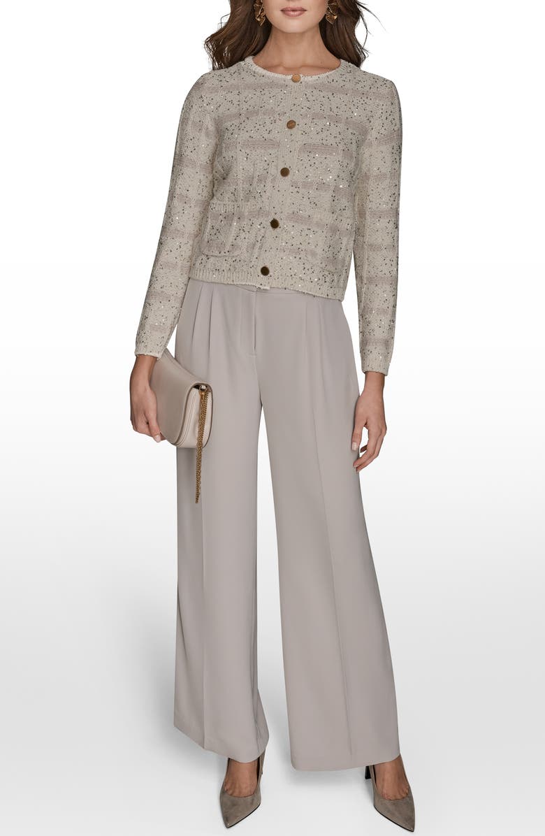 Donna Karan New York Sequin Crop Cotton & Wool Blend Cardigan, Alternate, color, Cream