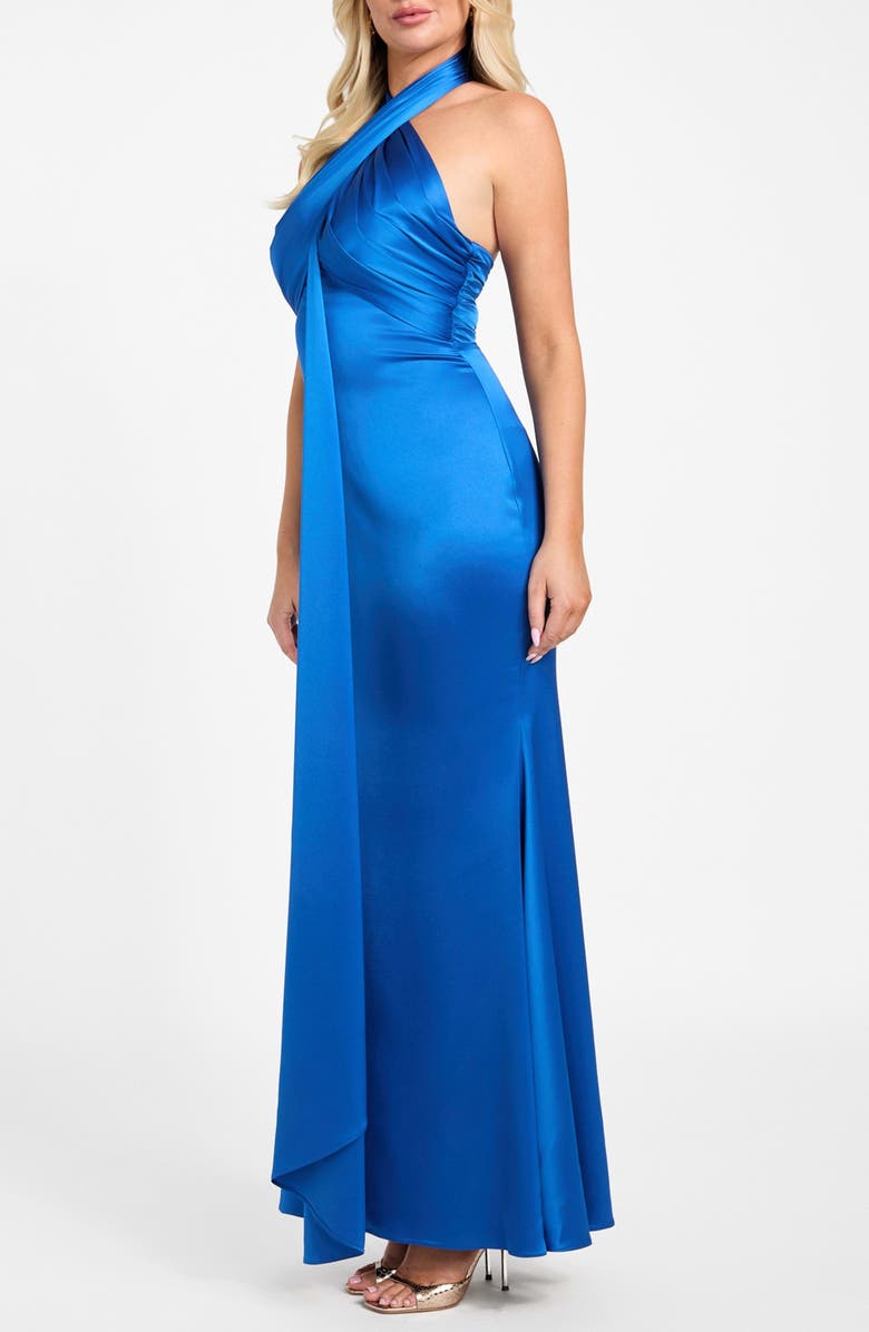 Marciano Aretha Halter Satin Gown, Alternate, color, Infinity Galaxy