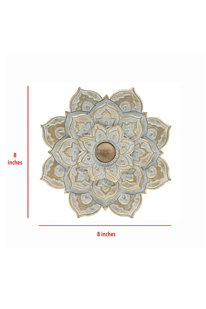 Small 8 x 8  inch Distressed Patina Metal Layered Flower Wall Décor, Alternate, color, Silver
