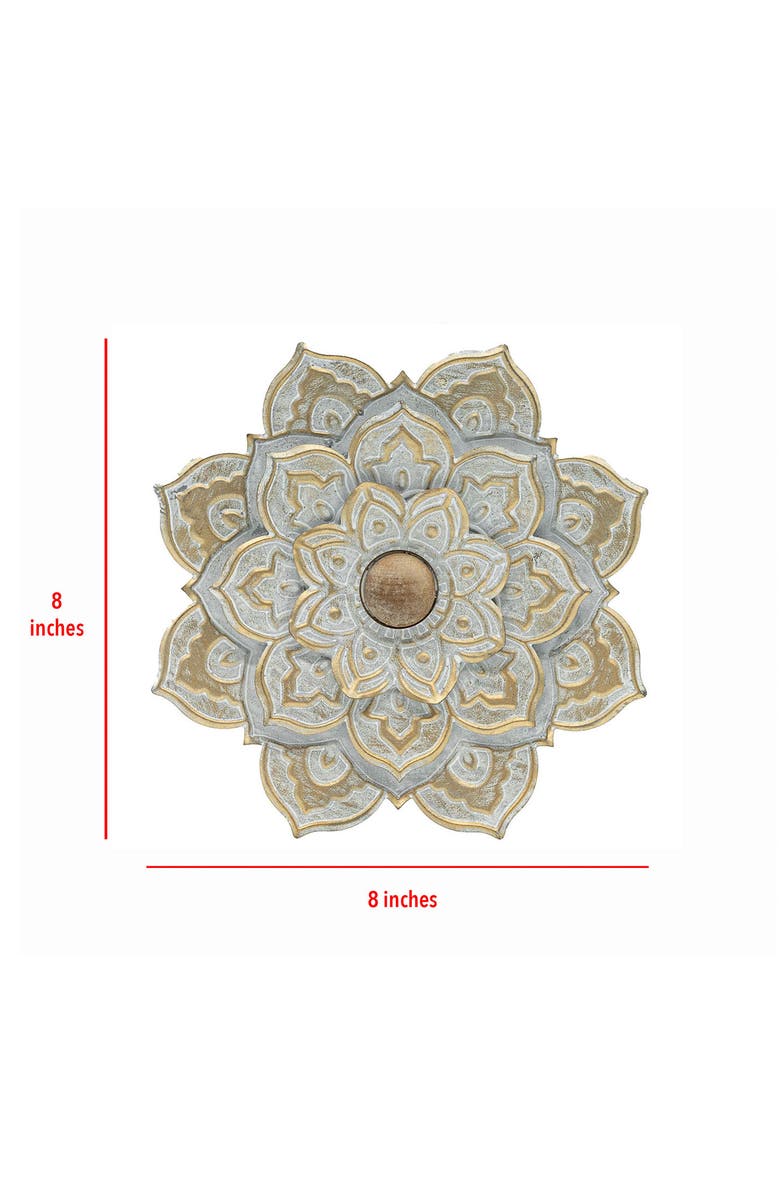 Foreside Home and Garden Small 8 x 8 inch Distressed Patina Metal Layered Flower Wall Décor, Alternate, color, Silver
