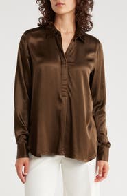 ELIE ELIE TAHARI Long Sleeve Satin Button-Up Shirt
