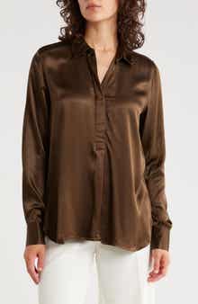 Long Sleeve Satin Button-Up Shirt