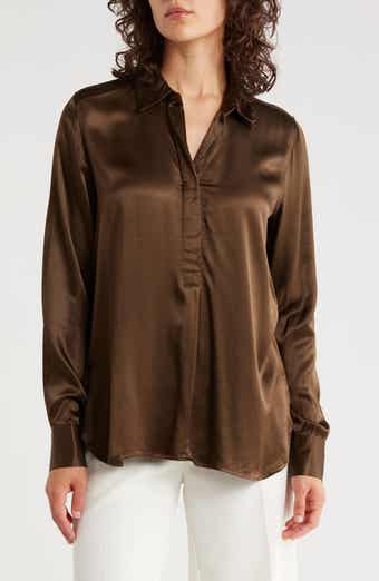 Long Sleeve Satin Button-Up Shirt