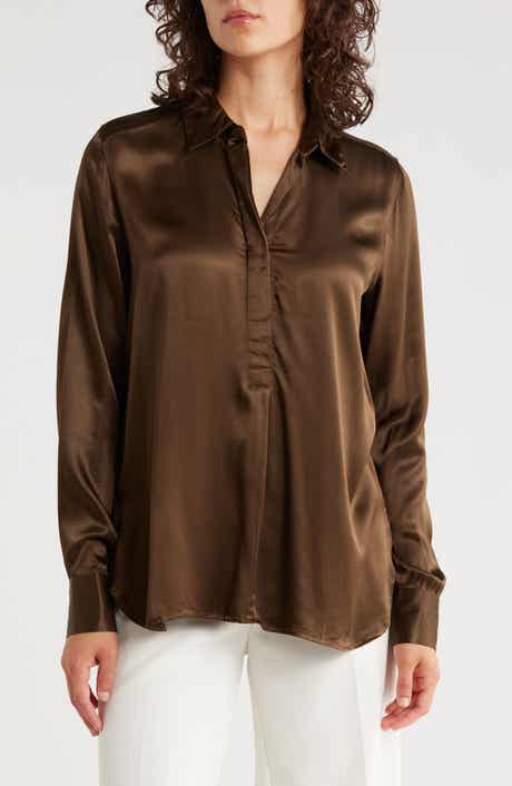 Long Sleeve Satin Button-Up Shirt