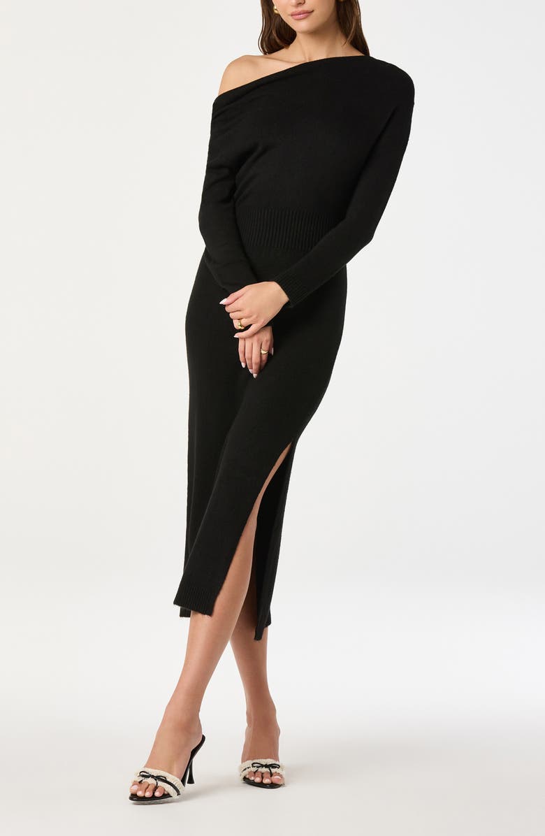 ASTR the Label One-Shoulder Long Sleeve Sweater Dress, Alternate, color, Black