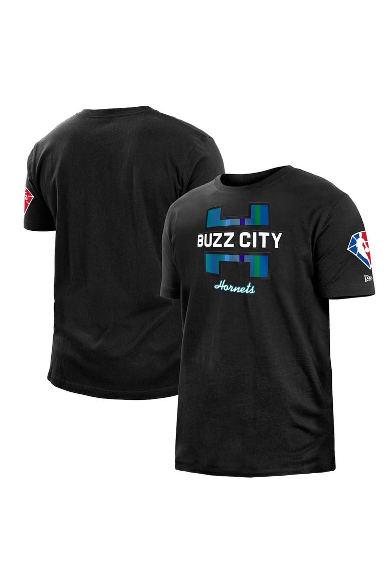 Men's New Era Black Charlotte Hornets 2021/22 City Edition Brushed Jersey T-Shirt, Main, color, Black