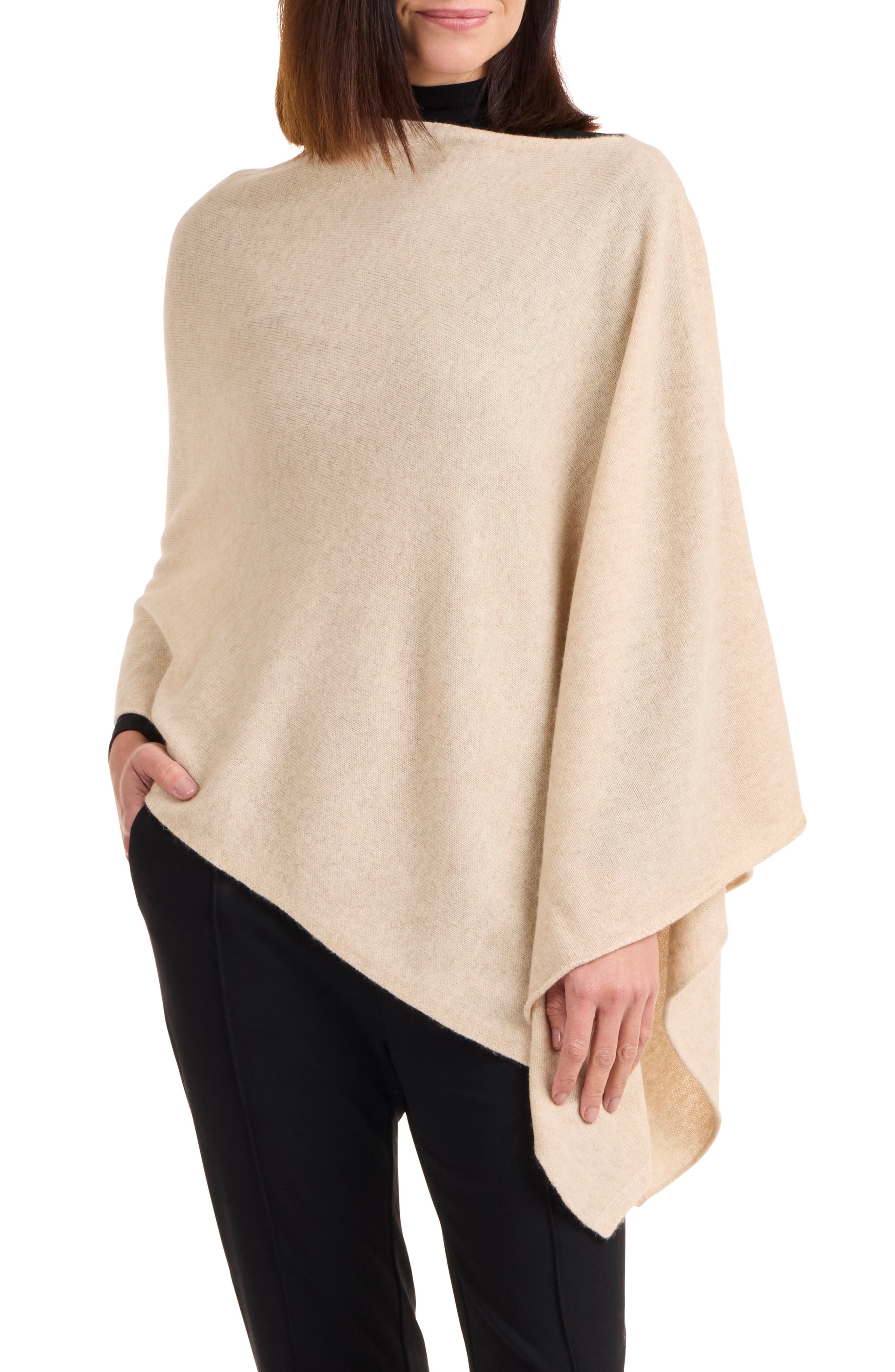 Amicale Asymmetrical Hem Cashmere Poncho