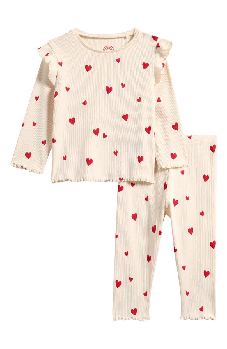 NEXT Ruffle Heart Rib Top & Pants Set, Main, color, Neutral